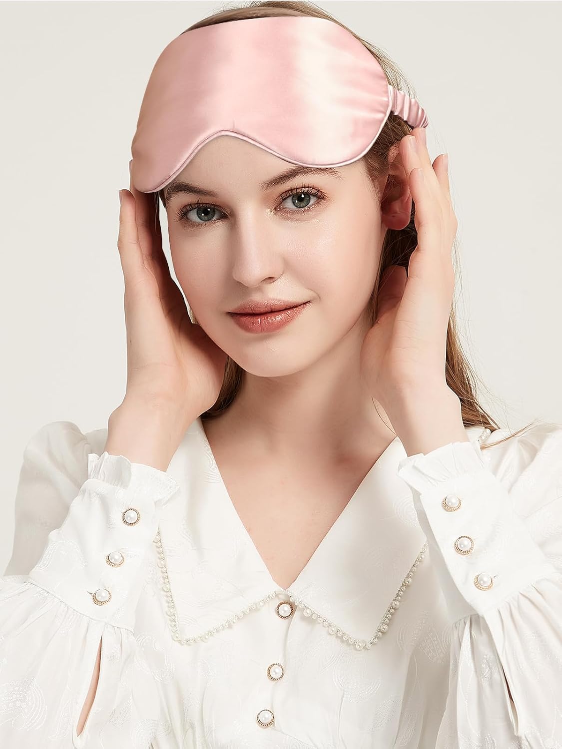 Mulberry Silk Blackout Adjustable Sleep Eye Mask for Men/Women Travel Plane,Blush Pink