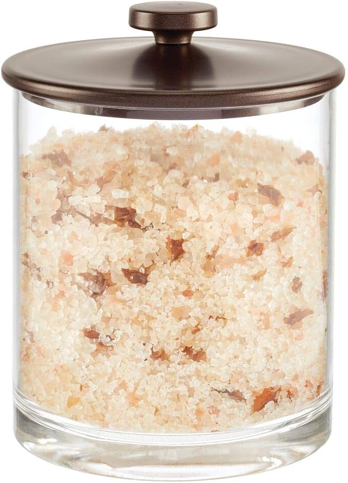 mDesign Medium Modern Apothecary Storage Organizer Canister Jars - Acrylic Containers for Bathroom, Organization Holder for Vanity, Counter, Makeup Table, Lumiere Collection, 2 Pack, Clear/Bronze