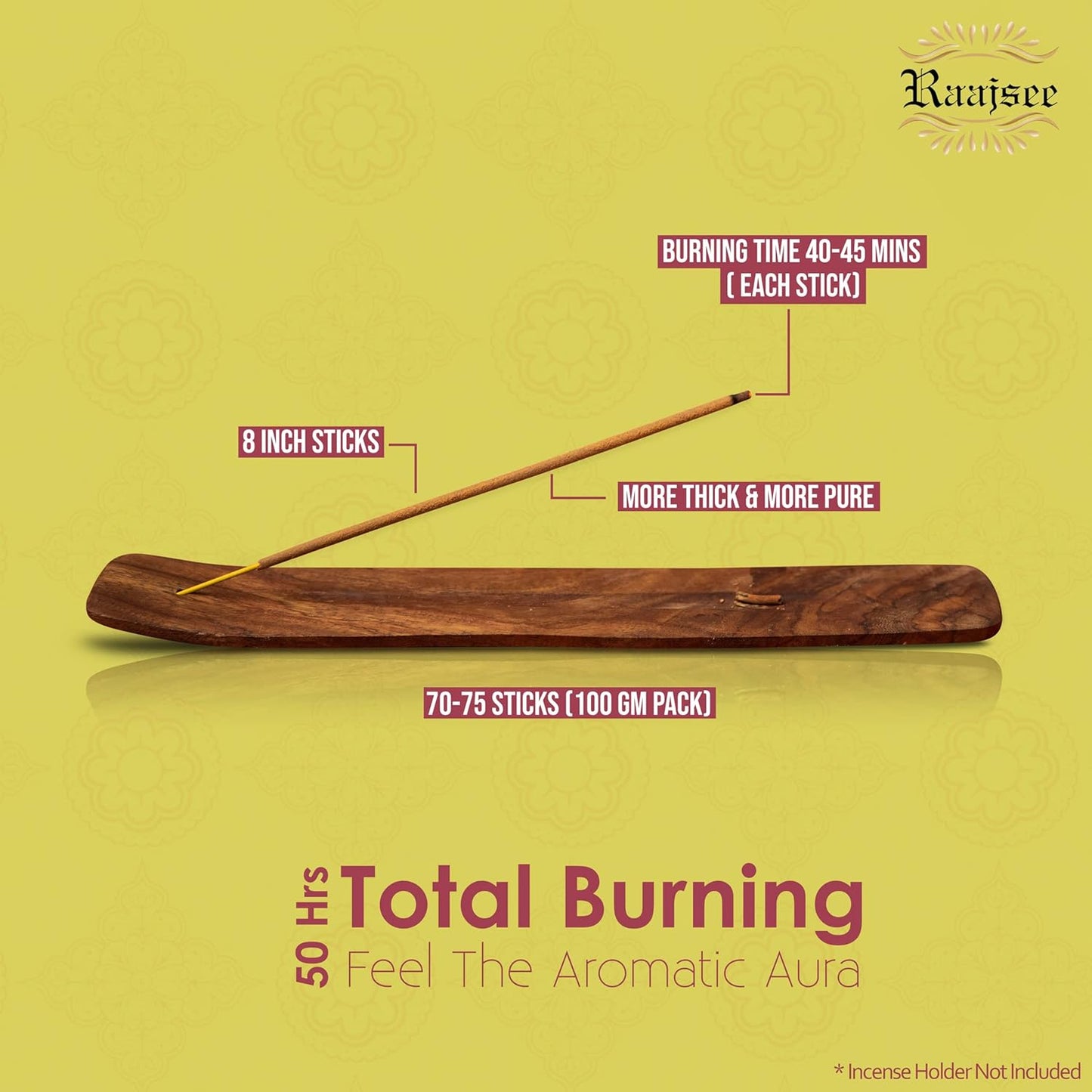 Raajsee Incense Sticks Lemon Grass 100 gm Pack-100% Pure Organic Natural Hand Rolled Free from Chemicals-Perfect for Church, Aromatherapy,Relaxation,Meditation,Positivity & Sensual Therapy