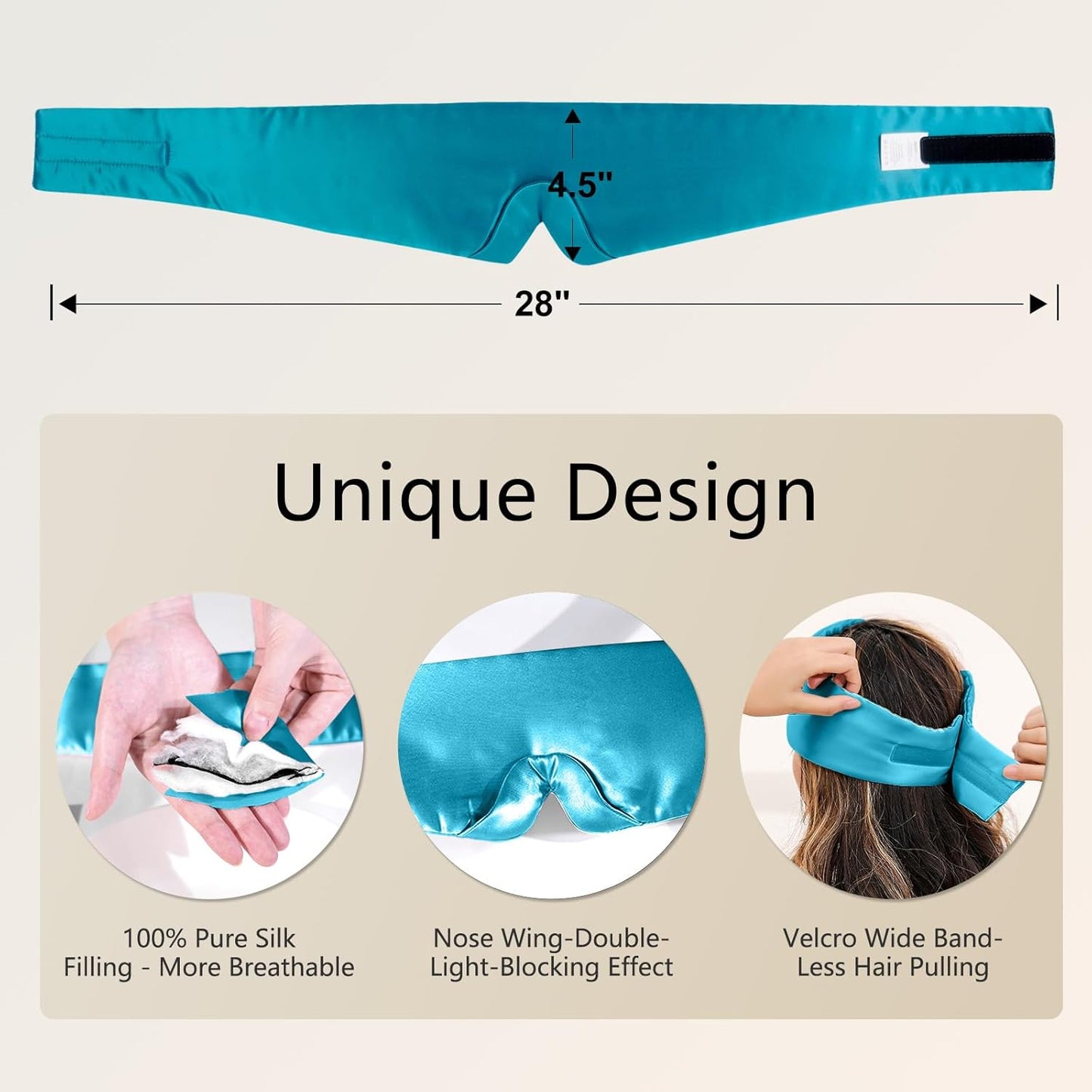 ZIMASILK 100% 22 Momme Mulberry Silk Sleep Mask - Full Silk Filled, Ultra-Soft & Breathable, Face-Hugging Blackout Eye Cover for Sleeping (Peacock Blue)