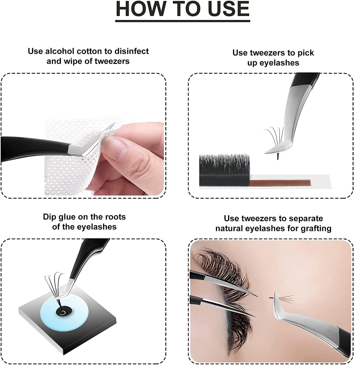 SIVOTE Eyelash Extension Tweezers for Classic & Volume Lashes, 5-Pack, Black