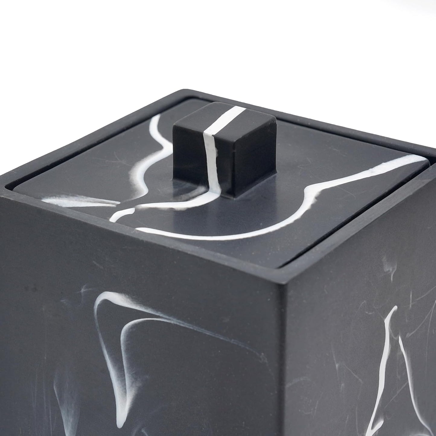 Cotton Swab Canister with Lid, Resin Qtip Holder Bathroom Containers Canister Cotton Ball Organizer, for Jewelry Necklace Ring Earring Storage jar Gift Case (Matte Ink Black)