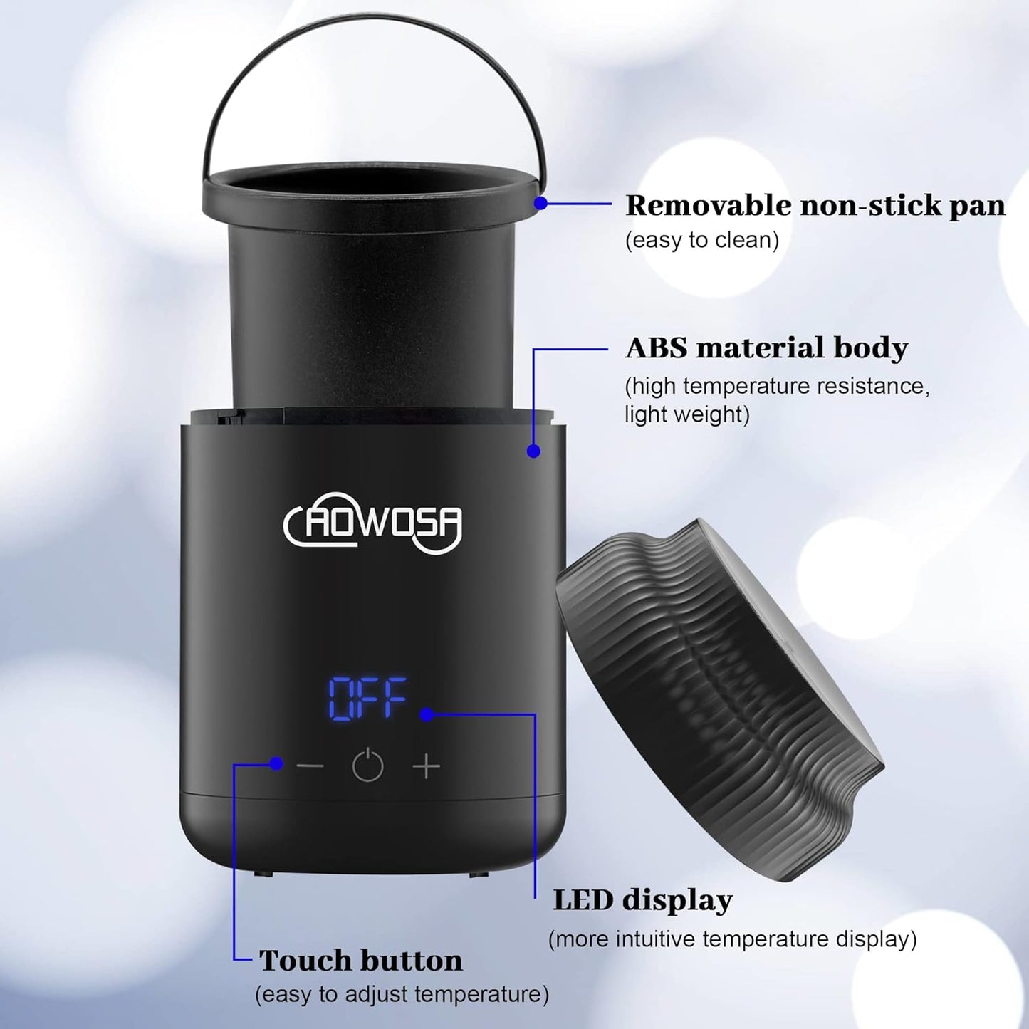 Mini Wax Pot Warmer for Hair Removal, Professional Portable Digital Wax Heater Machine for Facial Body SPA Salon, with 200ml Non-stick Pot, ℃/℉ Switchable Display, 100 Brow Sticks