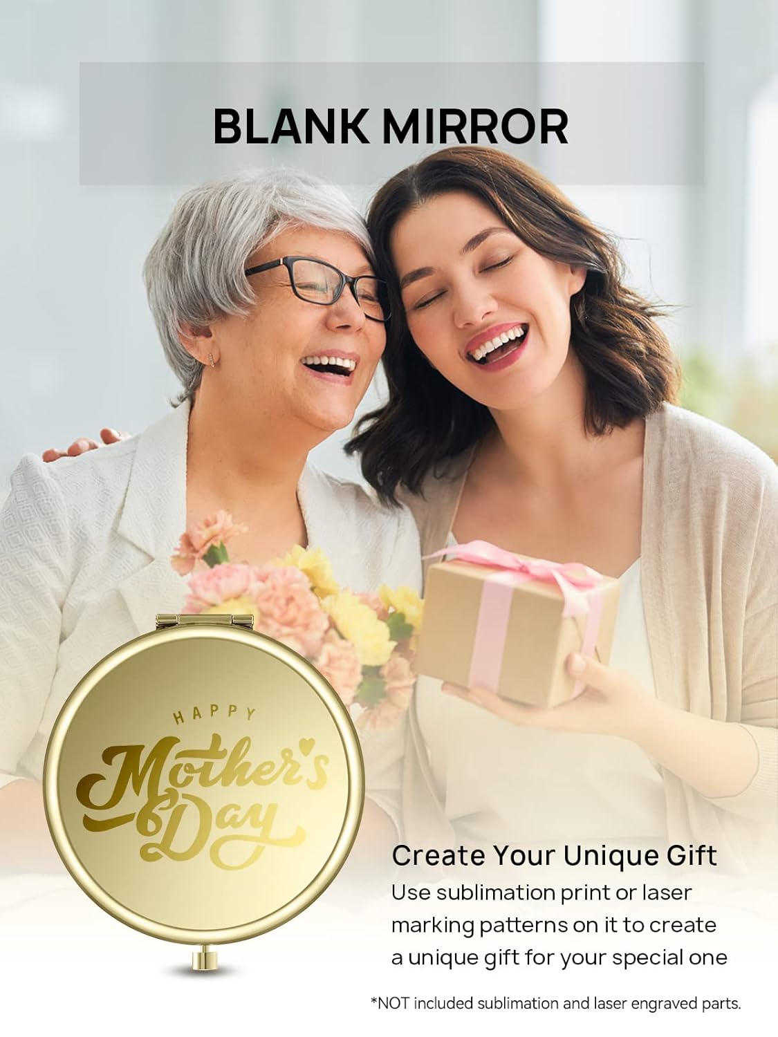 Compact Mirror Bulk, Pack of 12 Double-Sided 1X/2X Magnifying Metal Makeup Mirrors(Round, Gold)