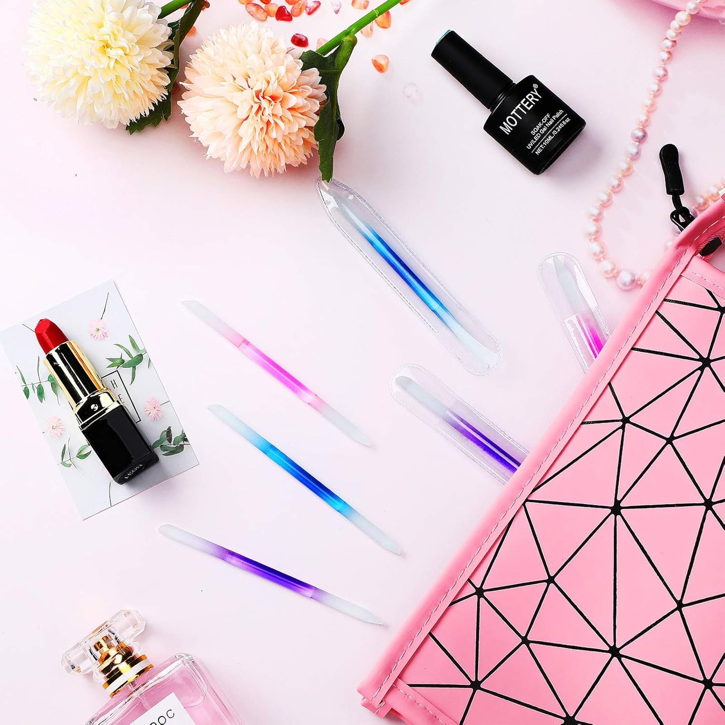 Maitys 6 Pieces Glass Cuticle Pusher Glass Cuticle Stick Set Double Sided Crystal Nail Files Precision Manicure Pedicure Pusher Tools(Pink, Blue, Purple)