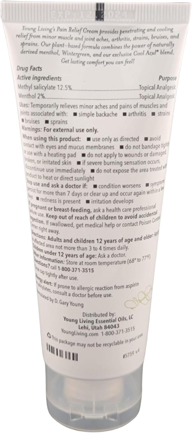 Young Living Cool Azul Pain Relief Cream - Cooling Blend of Menthol with Wintergreen and Peppermint Essential Oils - Invigorating Scent, Aloe-Infused - Methyl Salicylate - 3.4 oz