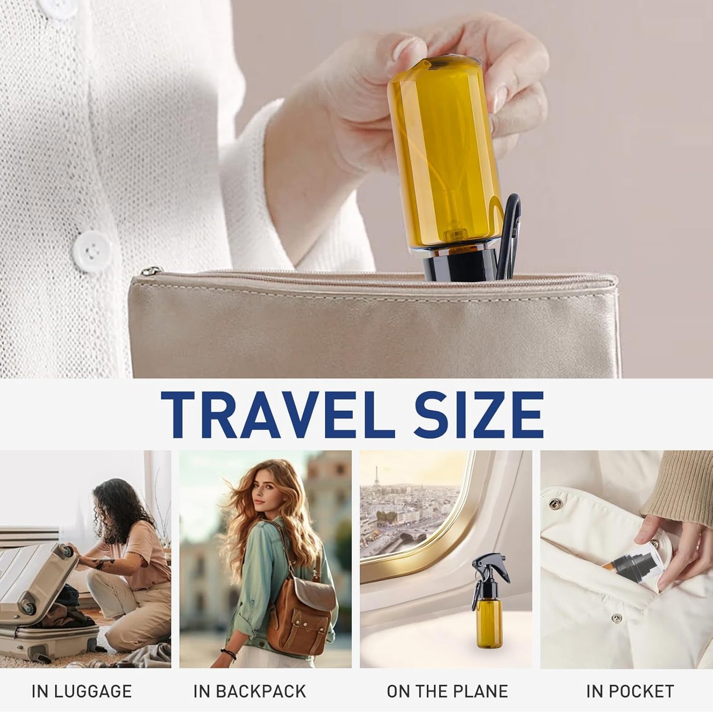 TANSHINE Small Spray Bottle 50ml, Travel Size Mini Fine Mist Water Spray Bottles, Portable Hand Sanitiser Alcohol Spray Bottle, Plastic Refillable Empty Face Mister Spray Bottles with Clip, 5pcs