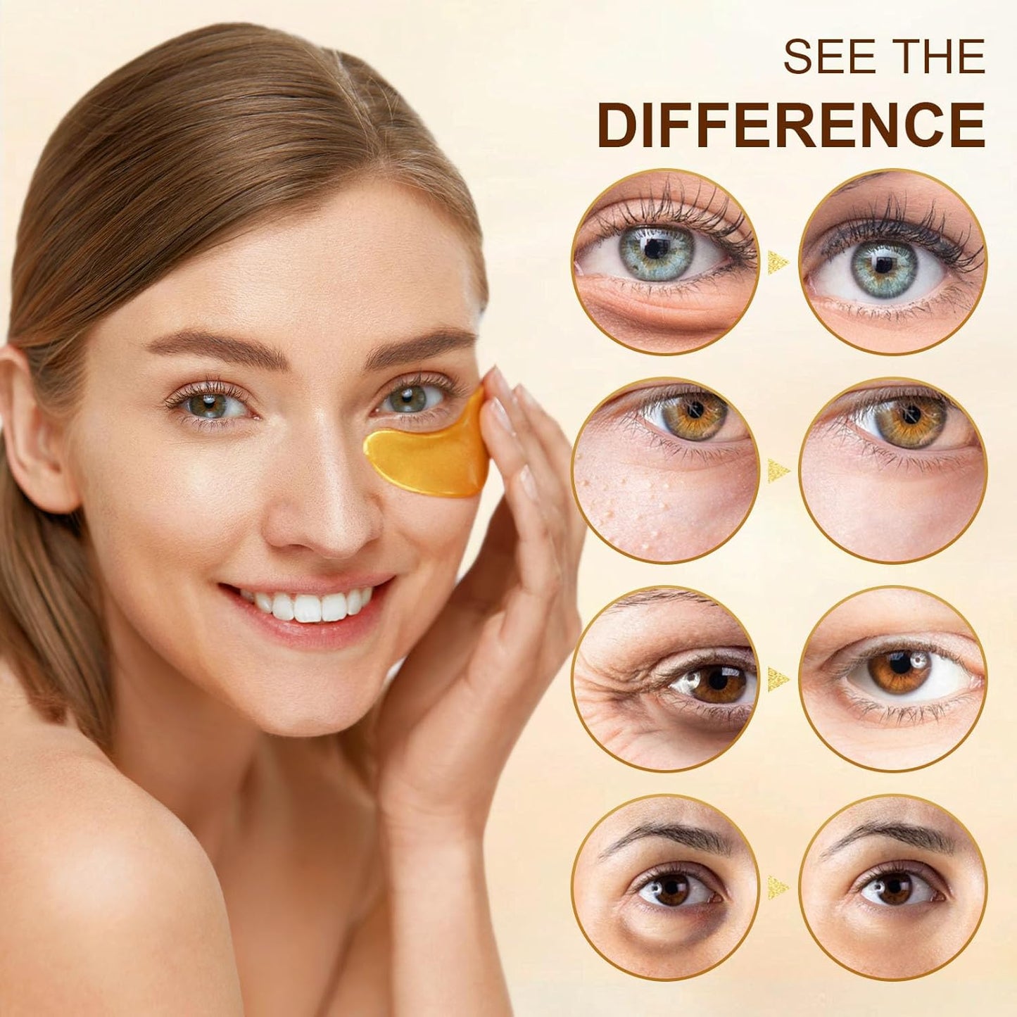 10Pairs 20Pcs 24K Gold Under Eye Patches, Collagen Eye Masks for Dark Circles and Puffiness, Reduce Wrinkles and Puffy Eyes, Refresh Your Skin, Women Skincare Eye Treatment Products