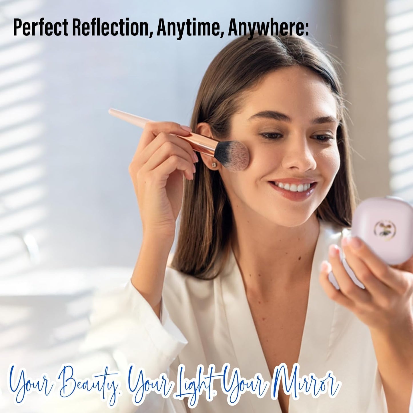 LED Compact Mirror – 1x & 10x Magnification | Travel Makeup Mirror with Adjustable Lighting | Handheld & Pocket-Sized Portable Mirror with Protective Pouch (Blue)