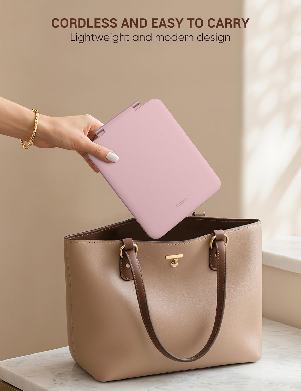 1X/10X Magnifying Makeup Mirror with 3 Colored Lights and Touch Control, 2700mAh Rechargeable LED Vanity Mirror for Home, Bathroom and Travel (Rose Pink, with LED Lights)