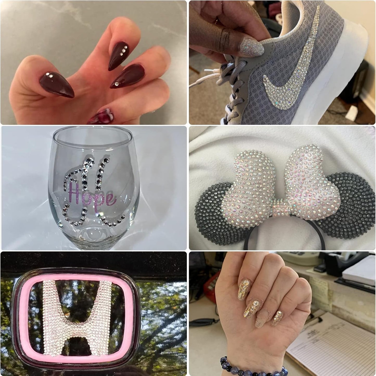 Multi Size 3mm 4mm 5mm Rhinestones Set for Nails Crafts Hot Pink Non Hotfix Rhinestones Nail Gems Rhinestone AB Color&Round Flat Back Resin Rhinestone for Makeup Clothes Shoes Eyes Bottles Crafts