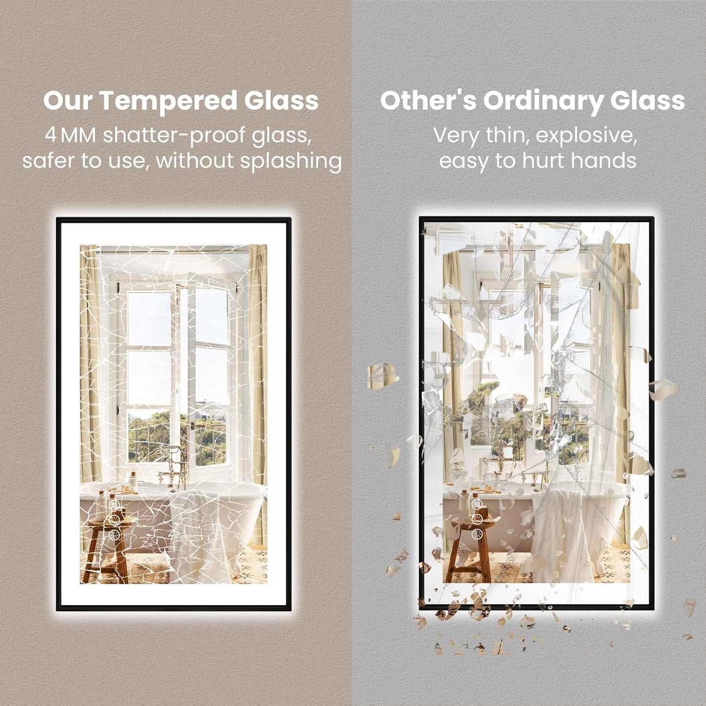 Amorho 40"x 38" LED Bathroom Mirror with Black Frame, Front Light and Backlit(Controlled Separately), Stepless Dimmable, Anti-Fog, Shatter-Proof, 3 Colors, Memory