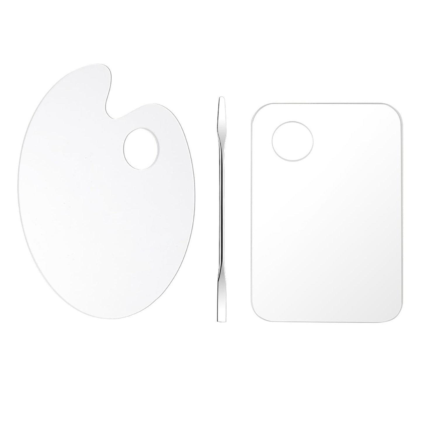 2 Pcs Acrylic Cosmetic Makeup Palette + 1 Pc Makeup Spatula, Makeup Mixing Tray Apply for Foundation Nail Art Beauty Salon Color Cream Liquid Mixing Art Palette
