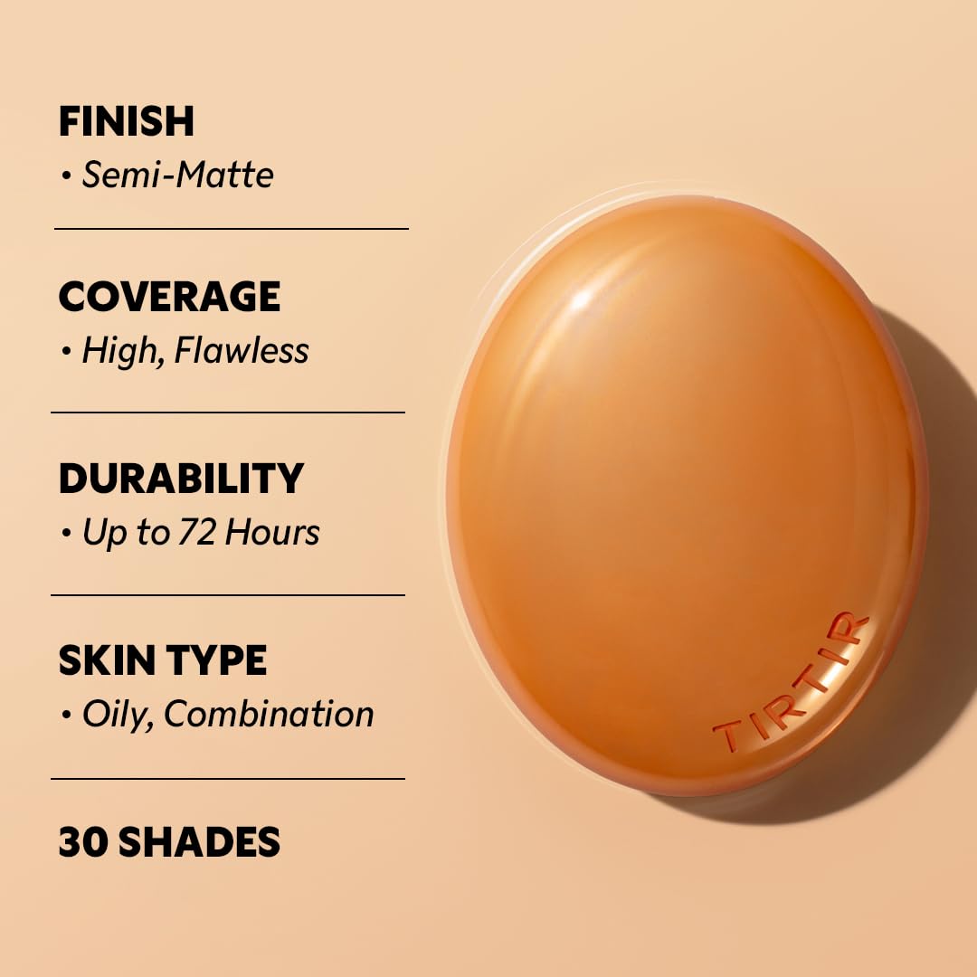 TIRTIR Mask Fit Ai Filter Cushion Foundation | AI-Like Semi-Matte Finish - Up to 72-Hour Medium to Full Coverage Korean BB Cushion Make up Beauty, #28N Oat, 0.63 Fl Oz