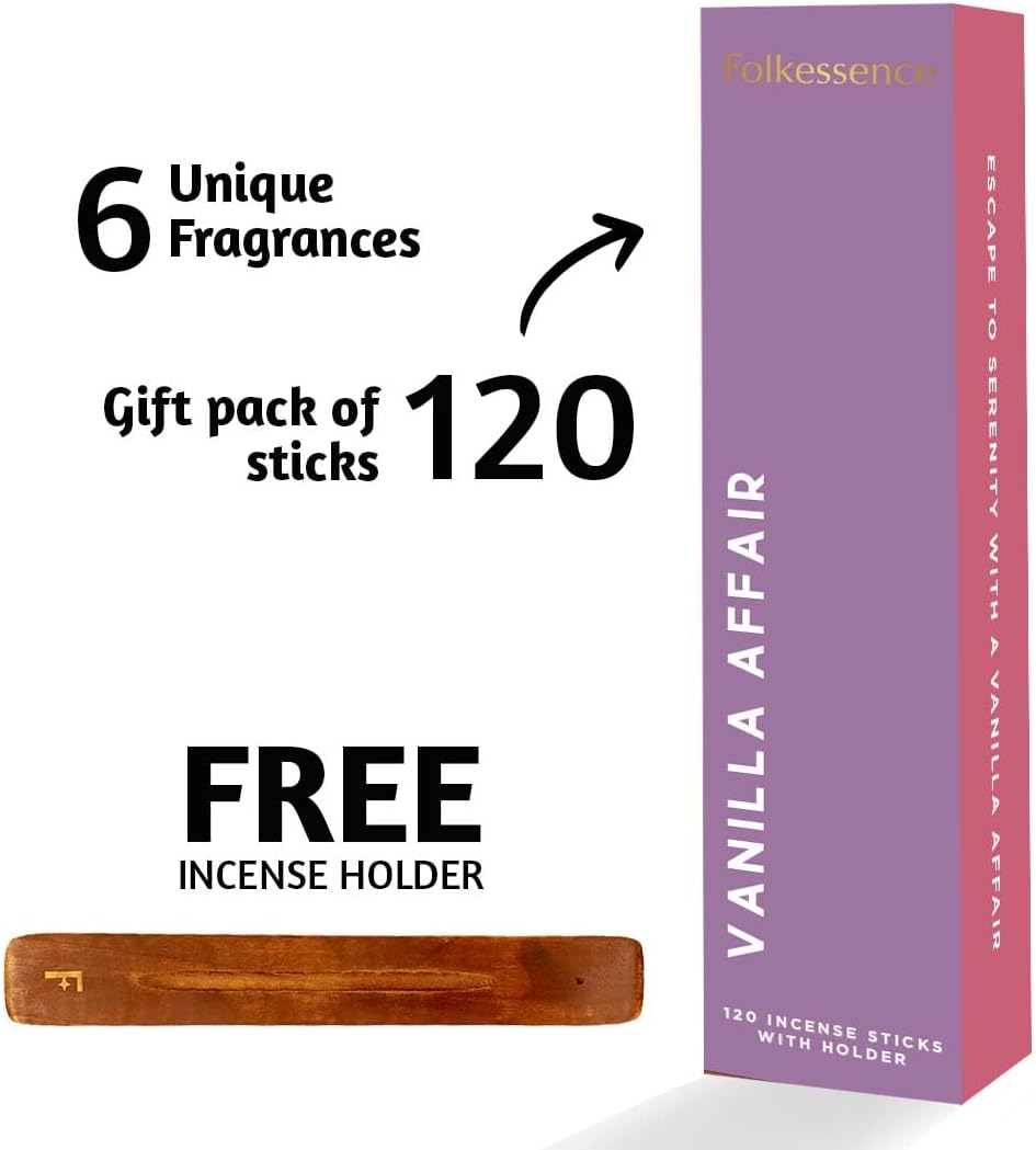 Folkulture Incense Sticks with Holder for Gift | Set of 6 (120 Fall Insence-Stick) | Organic Fall Scents with 45 Mins Burn Time | Vanilla Incense-Set | Lavender Incienso | Non Toxic Inscents-Sticks