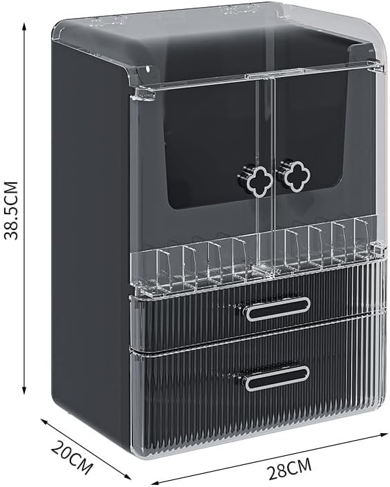 Acrylic Makeup Organizer with Drawers – 38.5CM Large Capacity Cosmetic Storage Box, Dustproof & Waterproof Vanity Organizer for Skincare, Jewelry, Lipsticks & Beauty Products (Black)