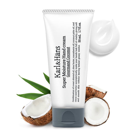 Karl&Hans Super Moisturizing Coconut Vegan Hand Cream - Gourmand Coconut Scent with Shea Butter, Coconut Oil - Organic Daily Hand lotion for Dry Cracked Hands - 1.7 fl oz