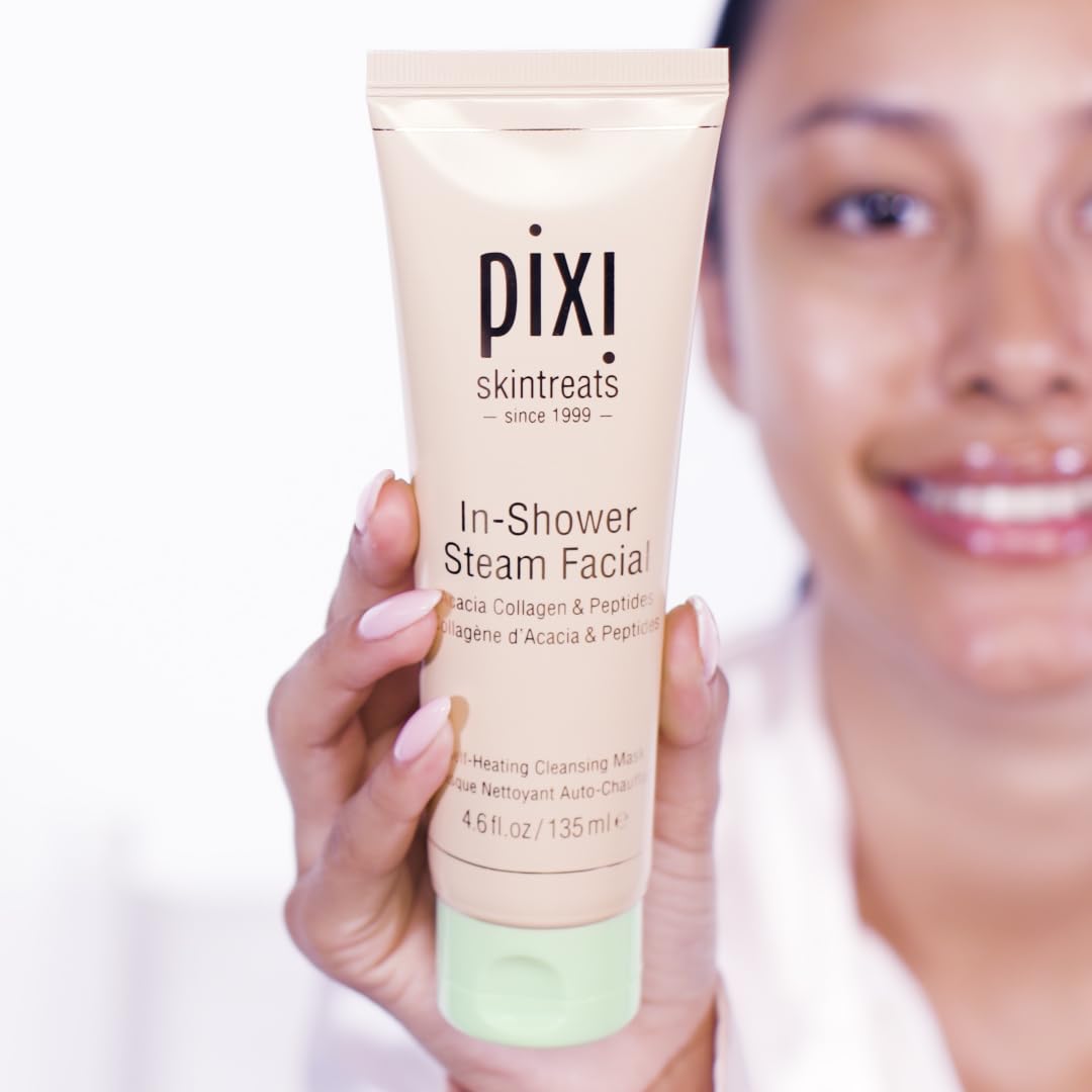 Pixi In-Shower Steam Facial | Gel-to Oil Cleanser for Radiant Skin | Deeply Nourishes, Softens & Tones | Self-heating for Use in Shower or Bath | 4.6 fl oz/ 135 ml