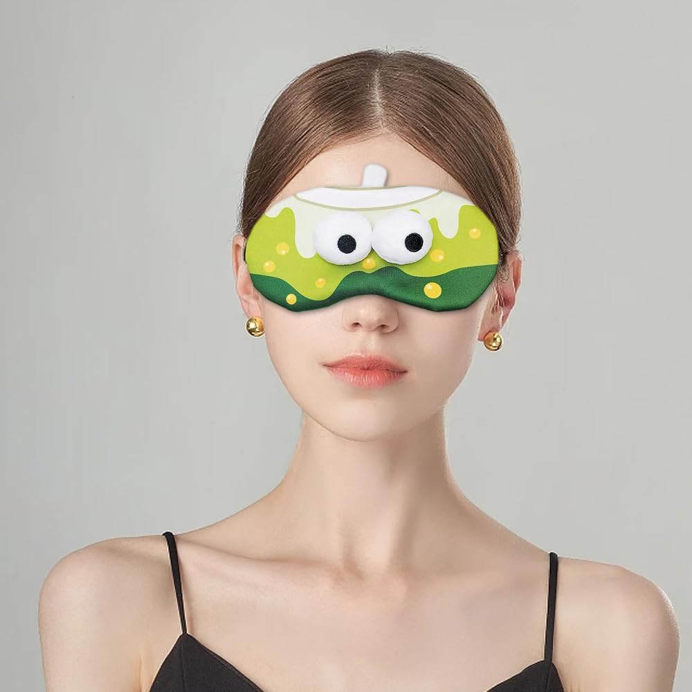 PERFECTSIGHT Sleep Eye Masks, Cute Plush Sleep Eye Cover Lightweight Adjustable Eyeshade Faux Fur Mask Cover for Women Men Sleep Travel Nap, Bubble Tea