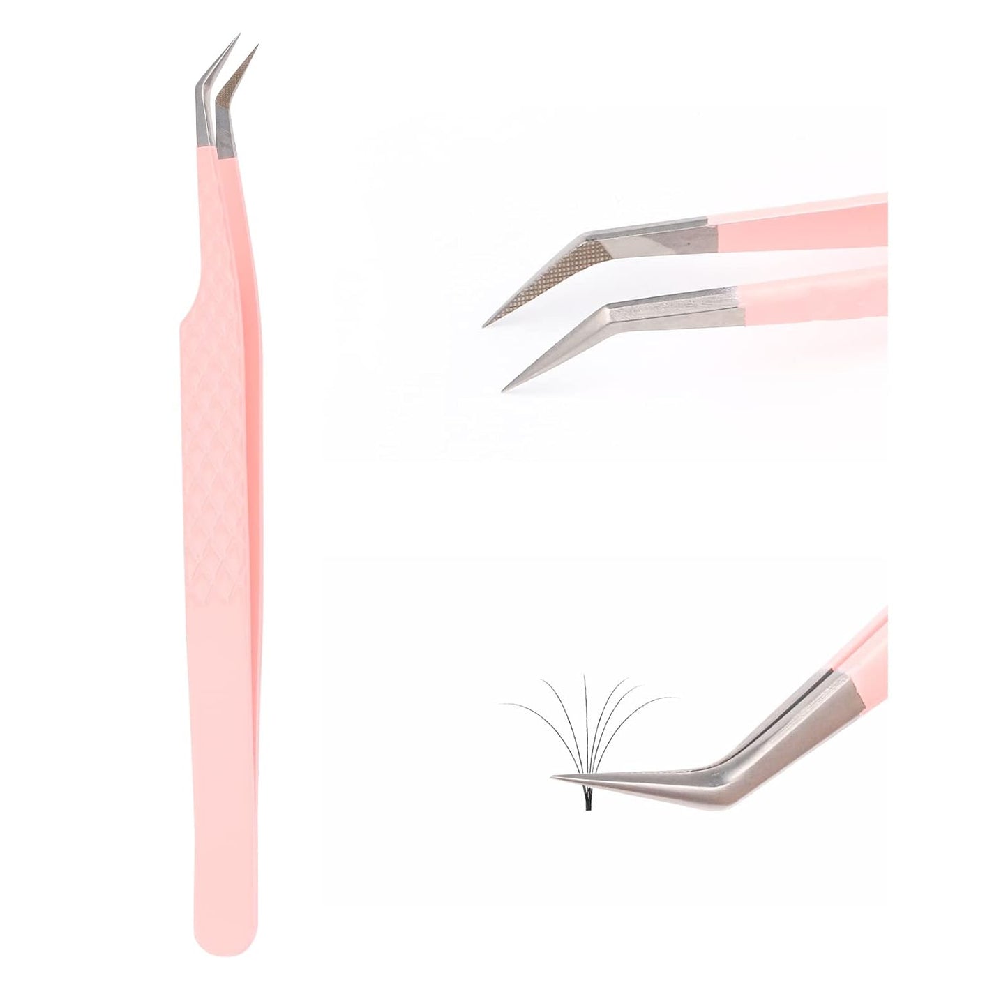 Professional Lash Extension Tweezers - Curved Fiber Tip Eyelash Tweezers for Volume Fans