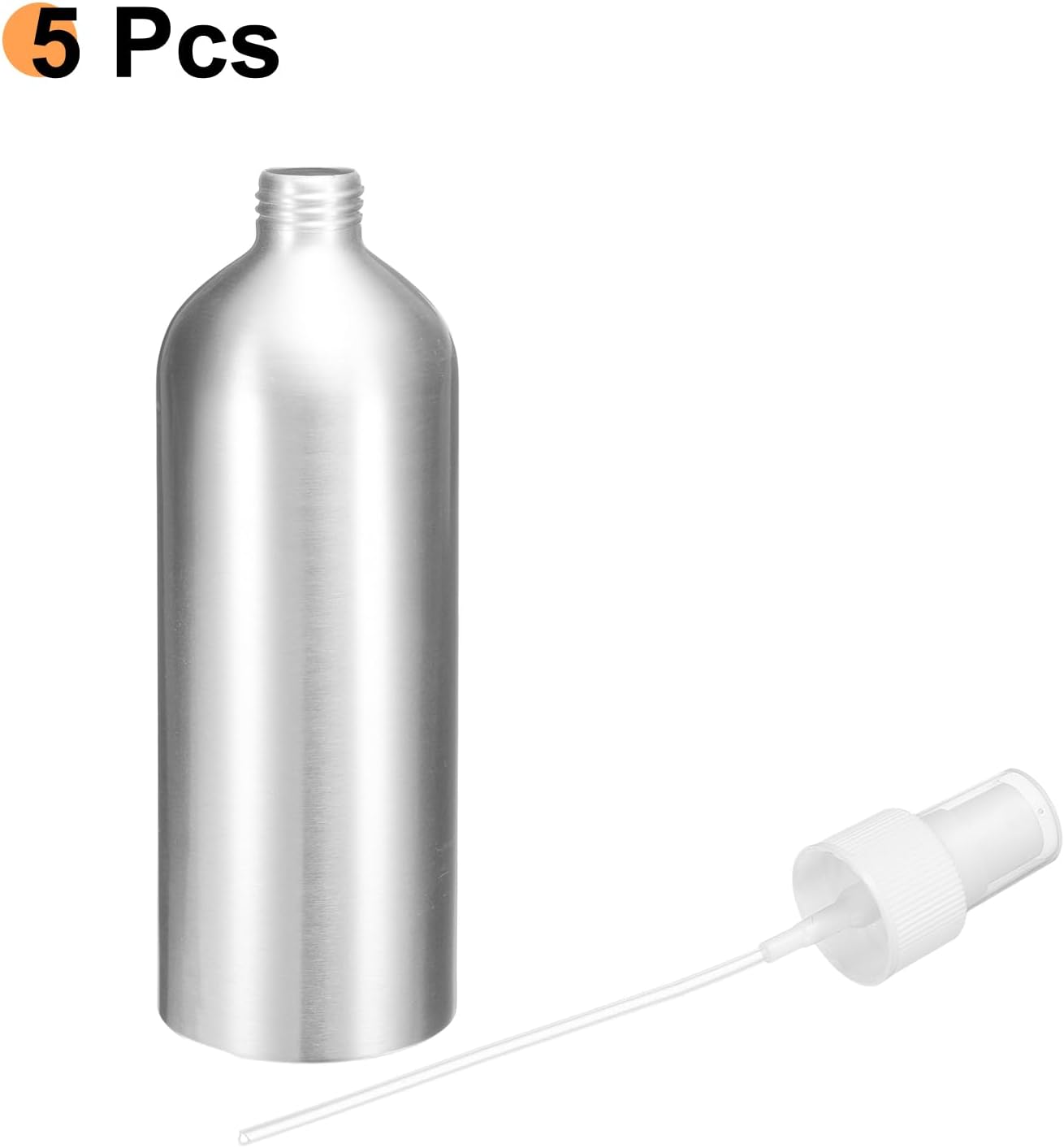 HARFINGTON 5pcs Aluminum Fine Mist Spray Bottles 500ml/16oz Metal Small Liquid Alcohol Refillable Travel Container with White Plastic Nozzle Cap for Perfume Skincare Cosmetic Storage Bottle
