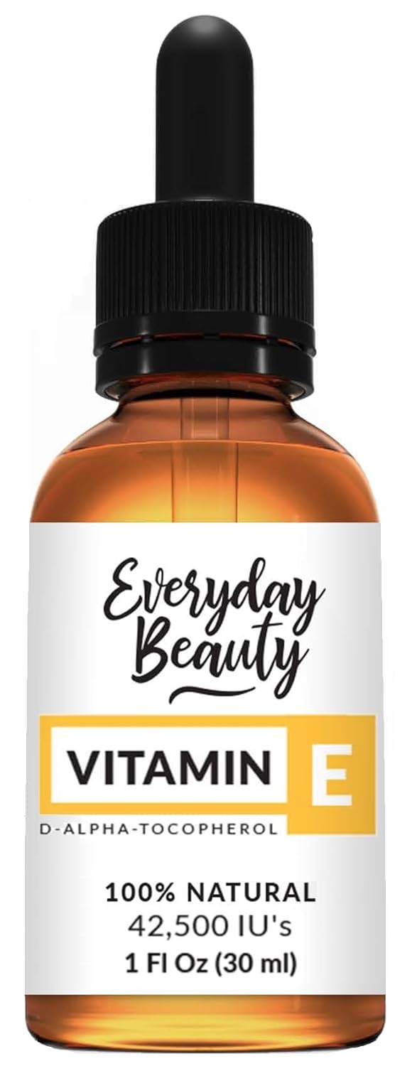 Pure Vitamin E Oil- D-Alpha Tocopherol 100% Pure & All Natural 1 Fl Oz Glass Bottle & Dropper 42,500 IUs - Not a Blend, Thick, Amber Color, Nutty Aroma From Wheat Germ - Face Body Hair