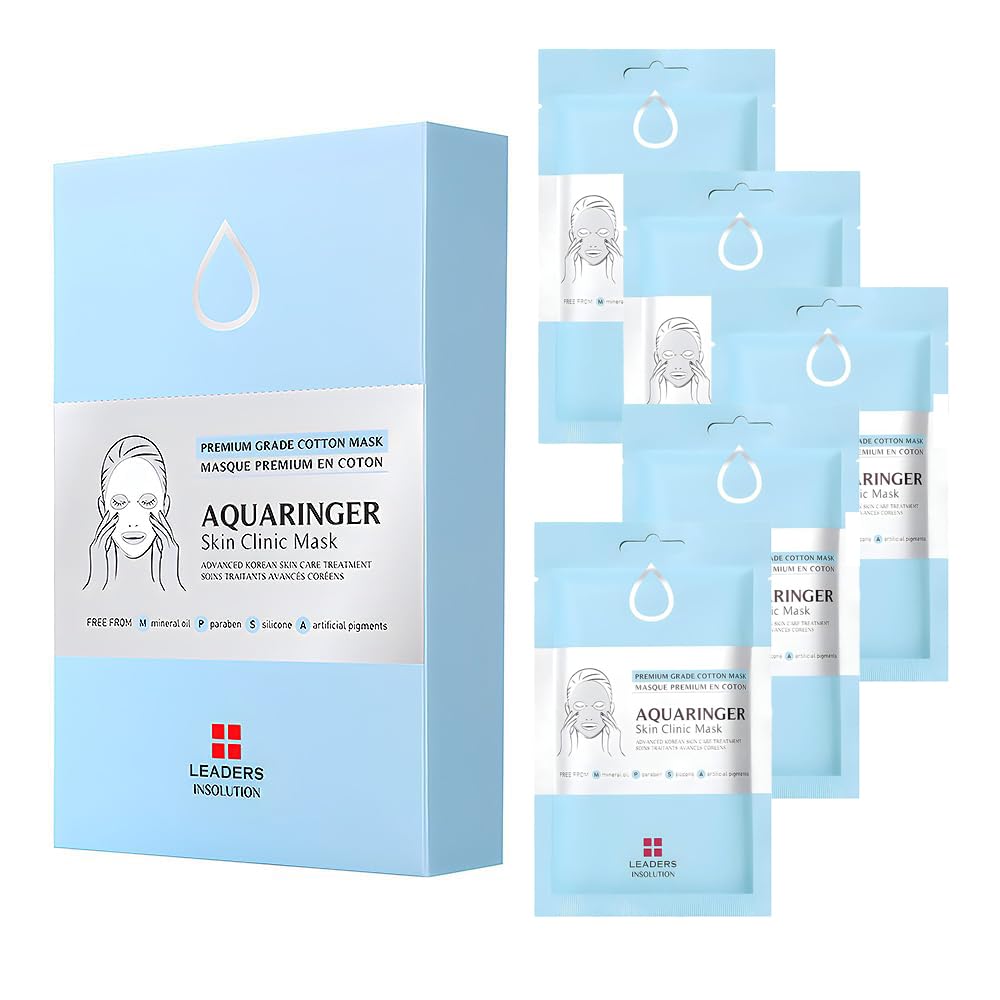 Leaders Insolution Aquaringer Skin Clinic Mask | Intense Hydration Treatment Mask with Swiss Glacial Water & Power Peptides | Moisturizing & Firming for Dry Skin, Fine Lines (5 Sheets)
