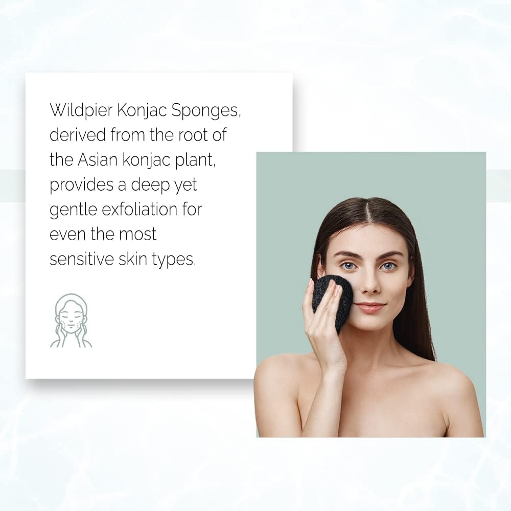 Wildpier Beauty Bamboo Charcoal Konjac Sponge, Natural Luxury Facial Exfoliator, Face Scrubber, Makeup Remover, Plant Based Gentle Cleansing for Sensitive Skin, Removes Dead Skin Cells, Black
