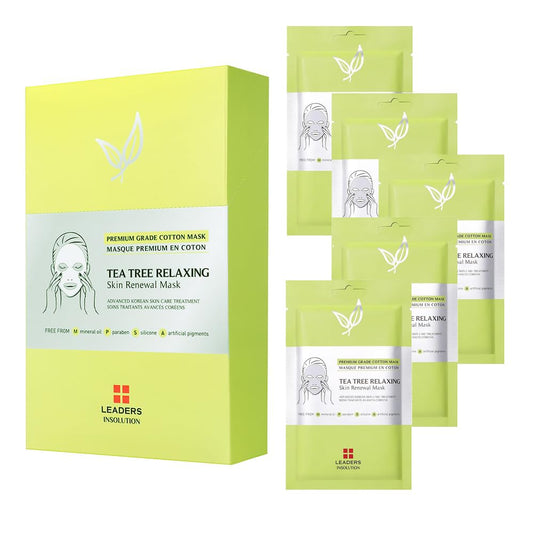 Leaders Insolution Tea Tree Relaxing Skin Renewal Mask | Soothing Facial Sheet for Acne, Oil Control, and Sensitive Skin | Hydrating Botanicals | Calms Redness, Smooth (5 Sheets)