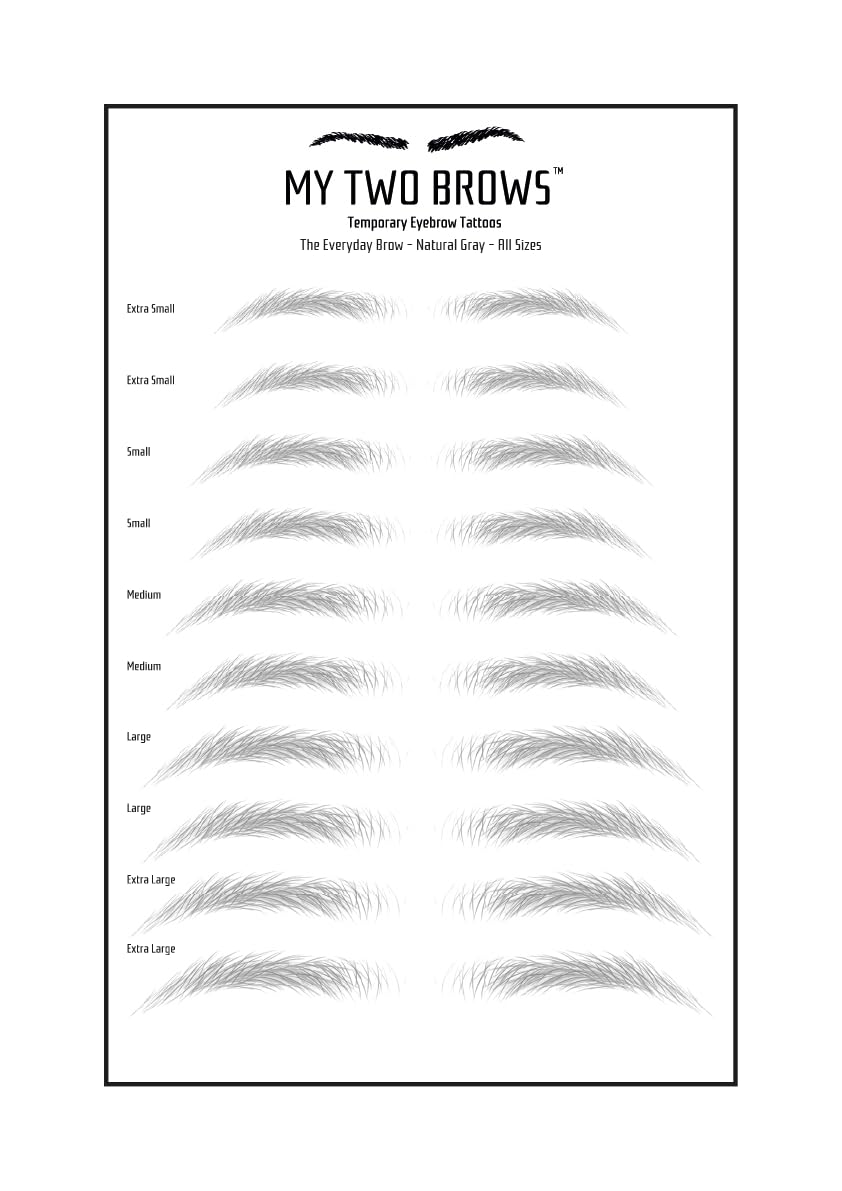 (10 pairs) Natural Gray Temporary Eyebrow Tattoo - Extra Large Size - Waterproof & Smudgeproof - Everyday Brow Style Eyebrow Stickers - Sheet Lasts up to 30 Days - Won't Work on Existing Brows