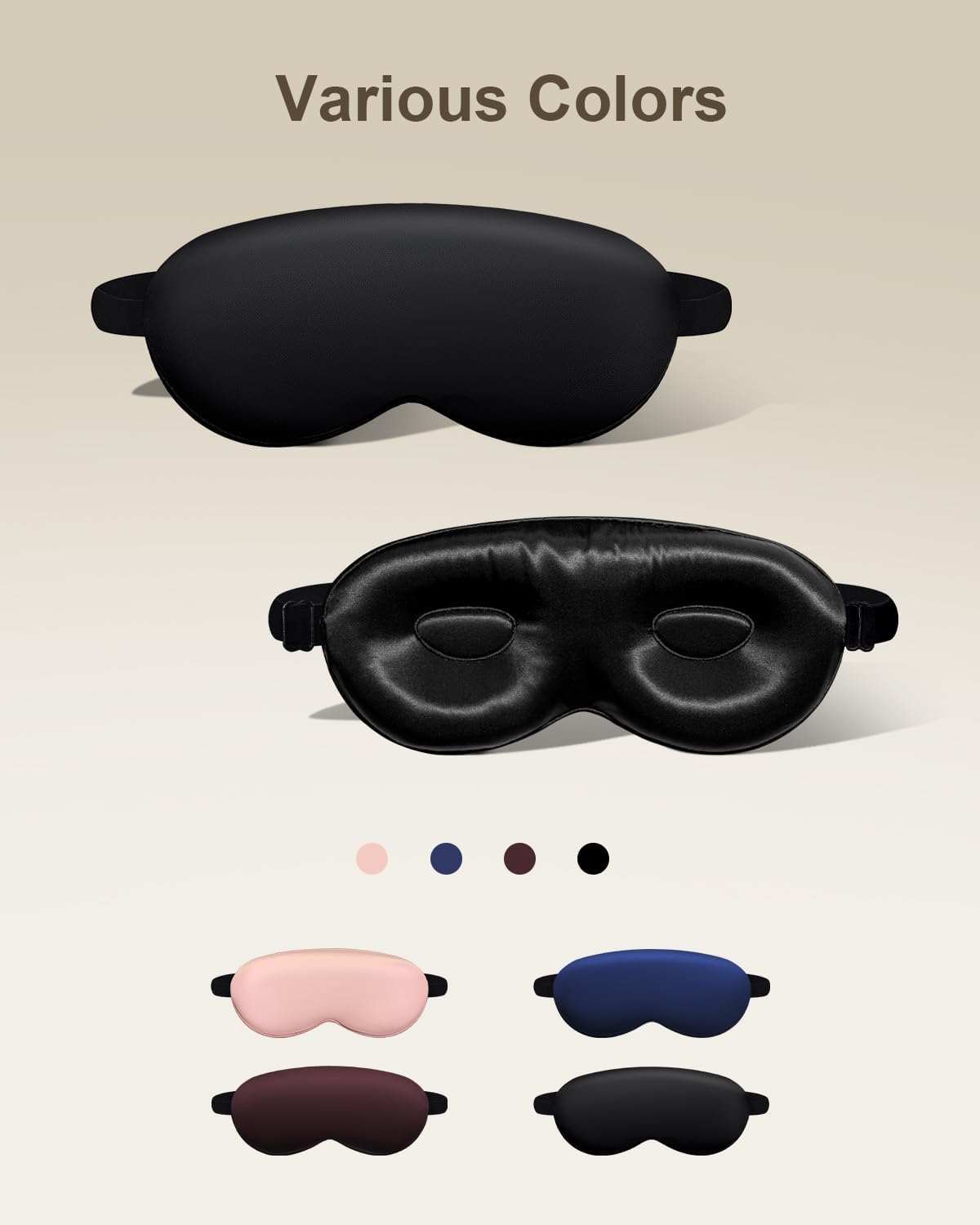 Luxury 22 Momme 100% Mulberry Silk Sleep Mask – 3D Eye Mask with Adjustable Strap, Gentle on Skin and Eyes, Provides Complete Light Blockage for Deep Sleep (Black, Adjustable)