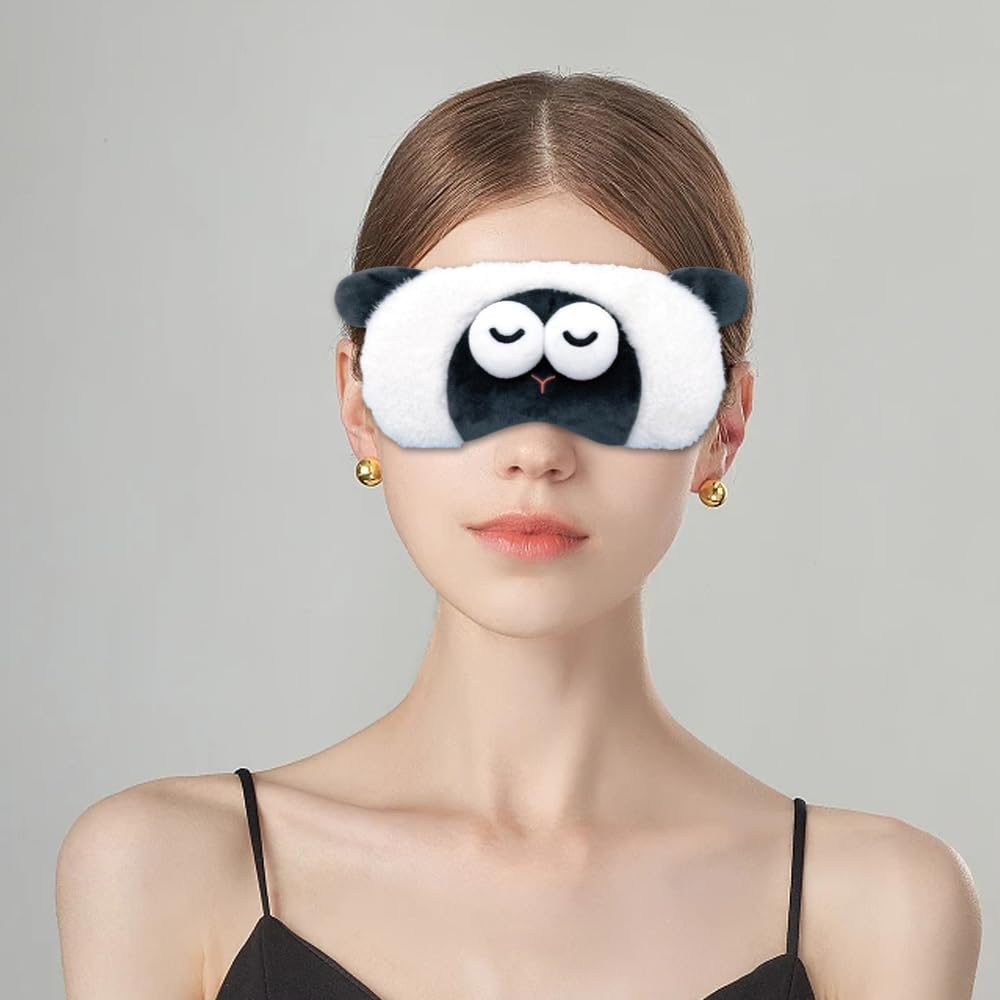 PERFECTSIGHT Sleep Eye Masks, Cute Plush Sleep Eye Cover Lightweight Adjustable Eyeshade Faux Fur Mask Cover for Women Men Sleep Travel Nap (Sheep)