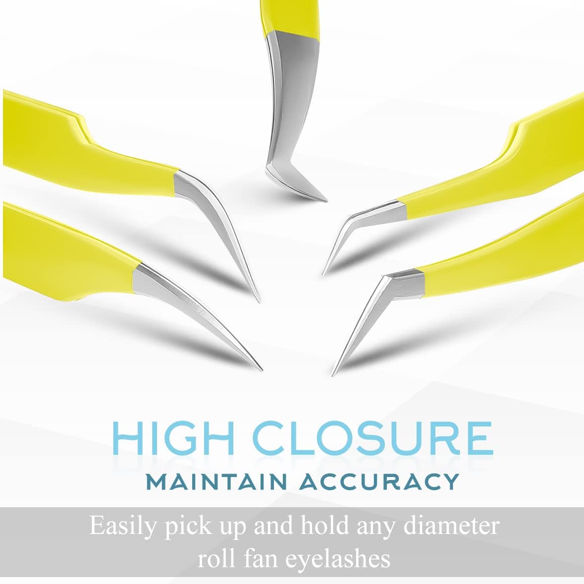 SIVOTE Eyelash Extension Tweezers for Classic & Volume Lashes, 5-Pack, Yellow