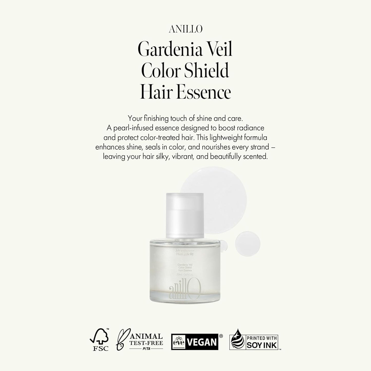 Gardenia Veil Color Shield Hair Essence – Lightweight Leave-In Treatment for Color-Treated Hair – Shine Boost, Damage Repair, Color Fixing System, Floral Scent – (50ml / 1.69 fl. Oz)