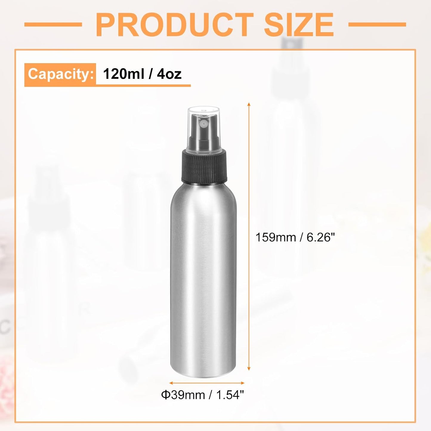 HARFINGTON Aluminum Fine Mist Spray Bottles 120ml/4oz Metal Small Liquid Alcohol Refillable Travel Container with Black Plastic Nozzle Cap for Perfume Skincare Cosmetic Storage Bottle