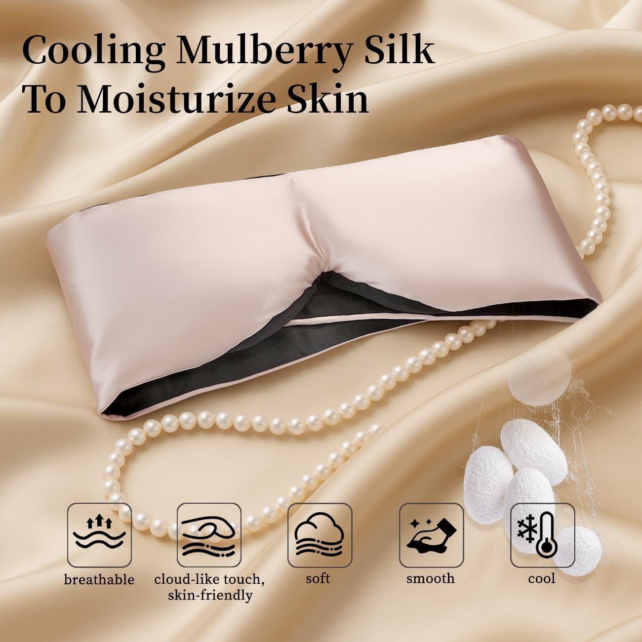 USlixury Silk Sleep Mask, 3D Contoured Sleeping Masks, Blackout Sleep Mask for Women with Nose Wing,100% Pure Mulberry Silk Eye Masks,Face-Hugging Non-Slip, 27.5x4.5'', Peach
