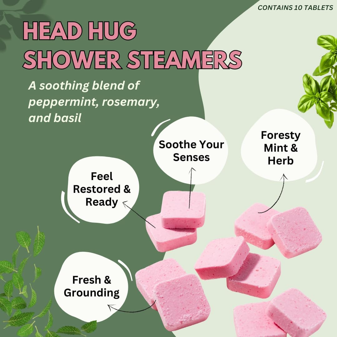 Head Hug Shower Steamers Aromatherapy for Soothing Relief, Bath Gift for Women, Mothers Day, Shower Steamers for Women and Men, Shower Bombs Made in The USA, Shower Tablets with Essential Oils
