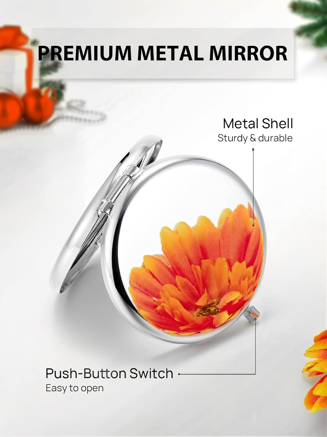 Compact Mirror Bulk, Set of 2 Double-Sided 1X/2X Magnifying Purse Pocket Makeup Mirrors(Round, Silver)