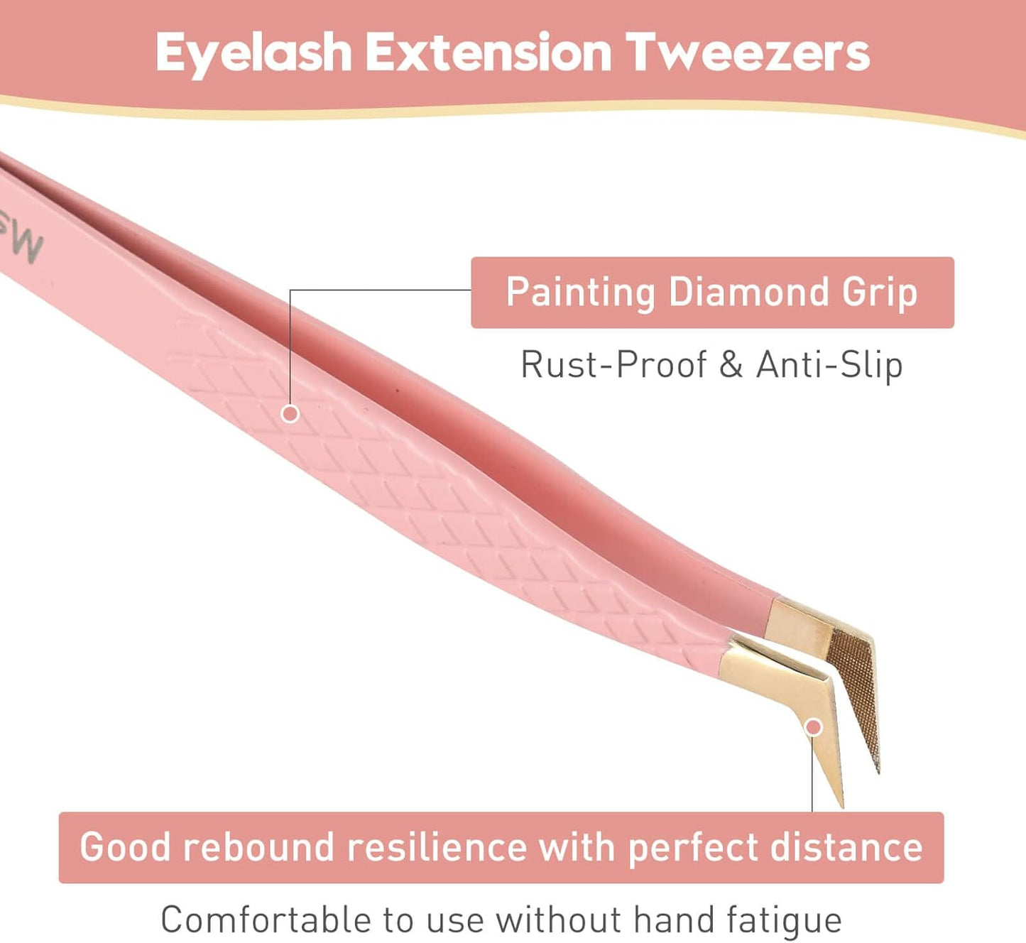 Ms.Queen Lash Tweezers For Eyelash Extensions,5Pcs Professional Fiber Tip Grip Curved 45 90 Degree Boot Volume Tweezers Set