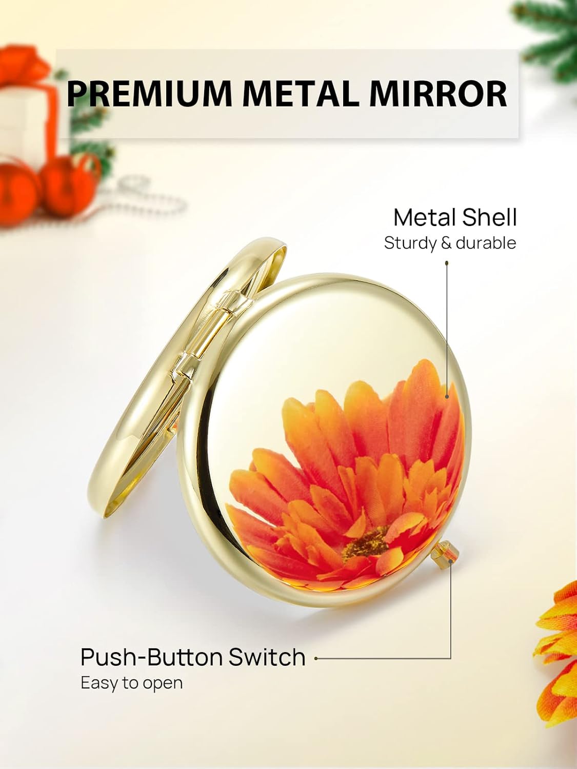 Compact Mirror Bulk, Set of 100 Double-Sided 1X/2X Magnifying Metal Pocket Makeup Mirrors(Round, Gold)