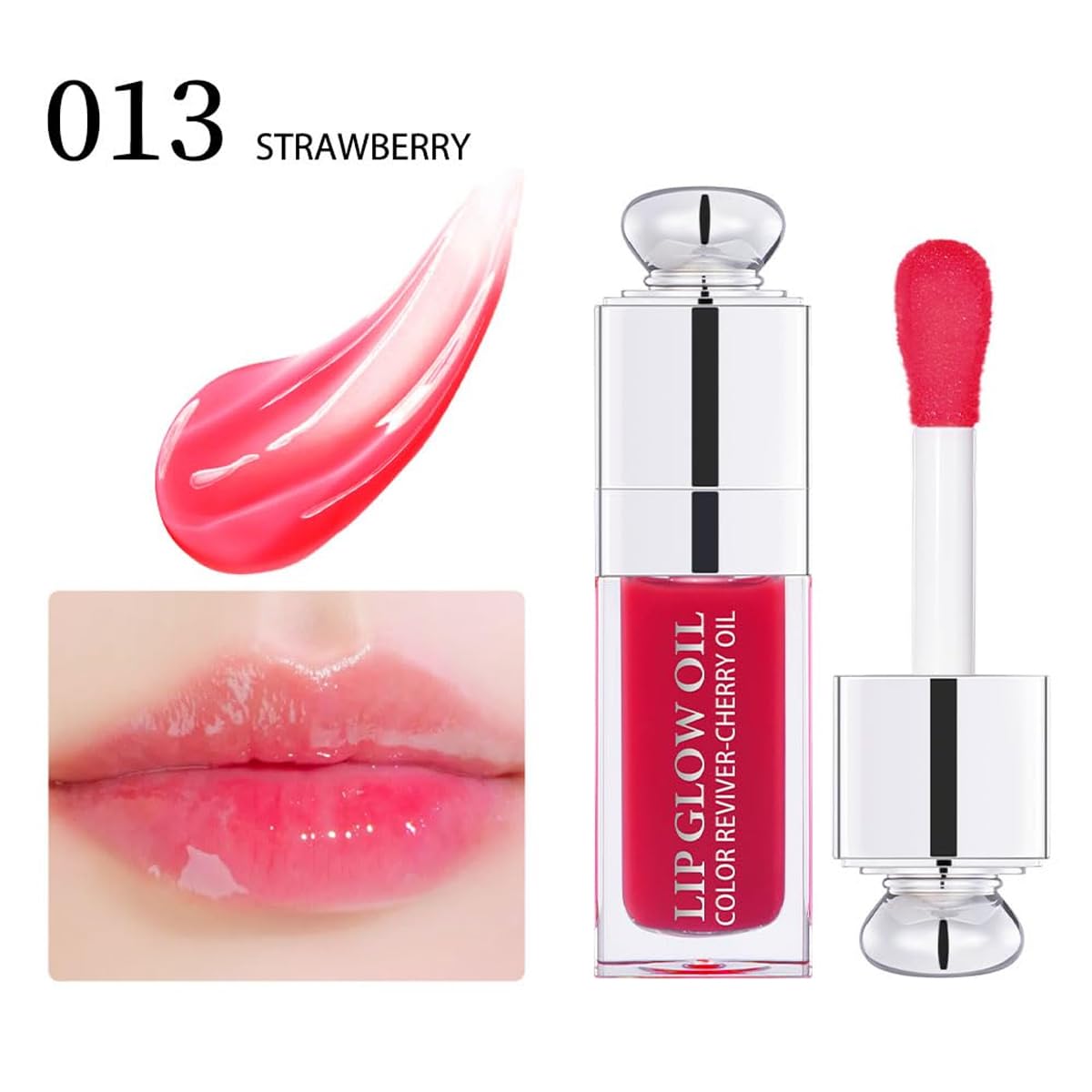 Hydrating Lip Glow Oil, Lip Oil Gloss Transparent Toot Tinted Nourishing Long Lasting Repairing Lightening Lip Lines (STRAWBERRY) 0.2 OZ