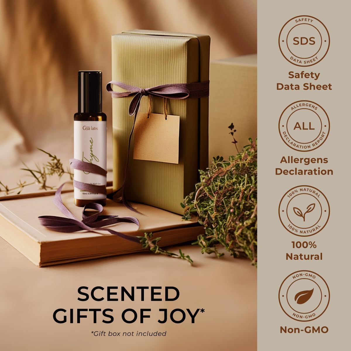 Gya Labs Thyme Essential Oil Blends Roll on for Skin - Natural Thyme Oil Roller, Fresh Herbaceous Scent - Natural Aromatherapy, Travel Size (0.34 Fl Oz)