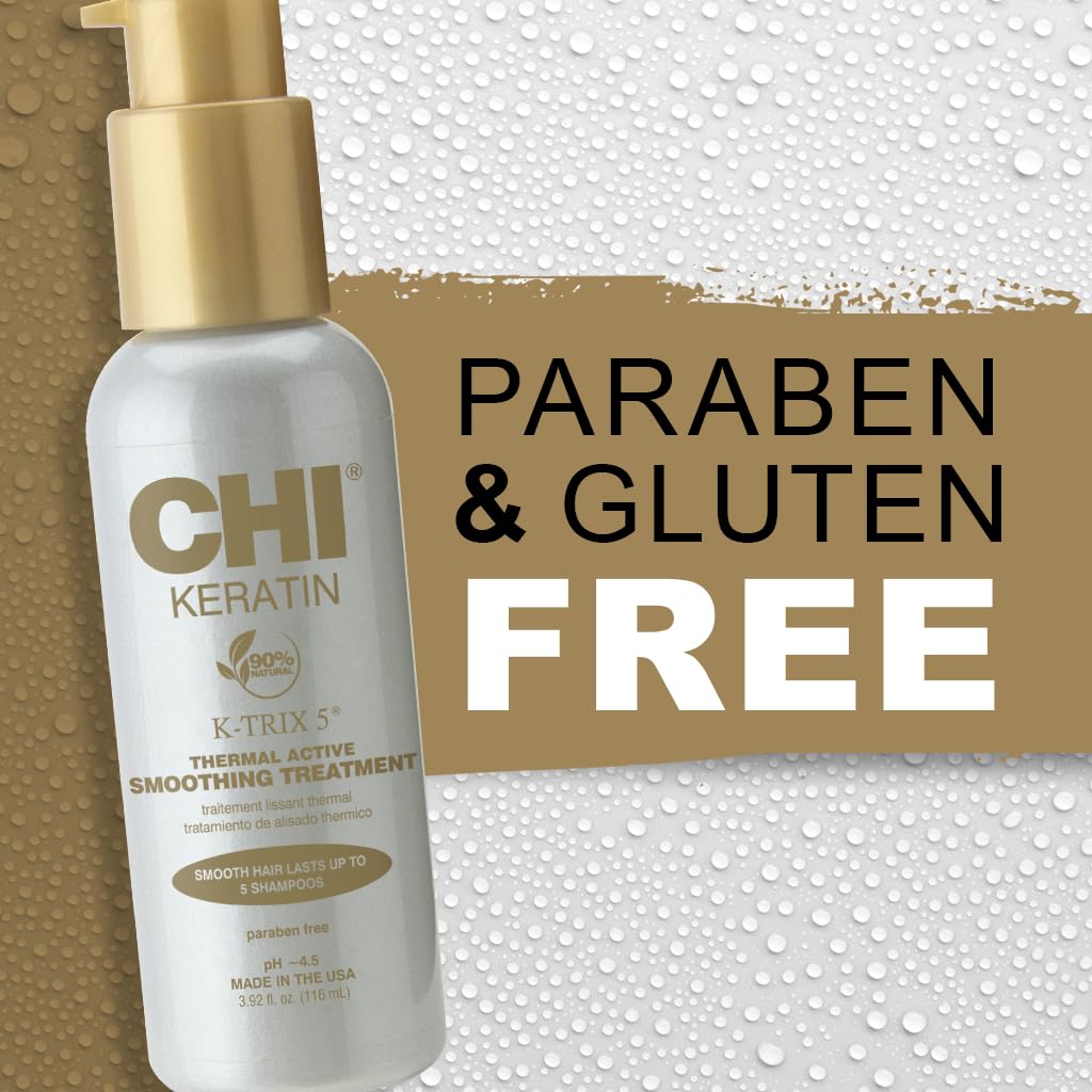 CHI Keratin K-Trix 5 Smoothing Treatment, Hair Serum For Creating Smooth, Frizz-Free Styles That Last, Sulfate, Paraben, & Cruelty-Free, 3.92 Oz