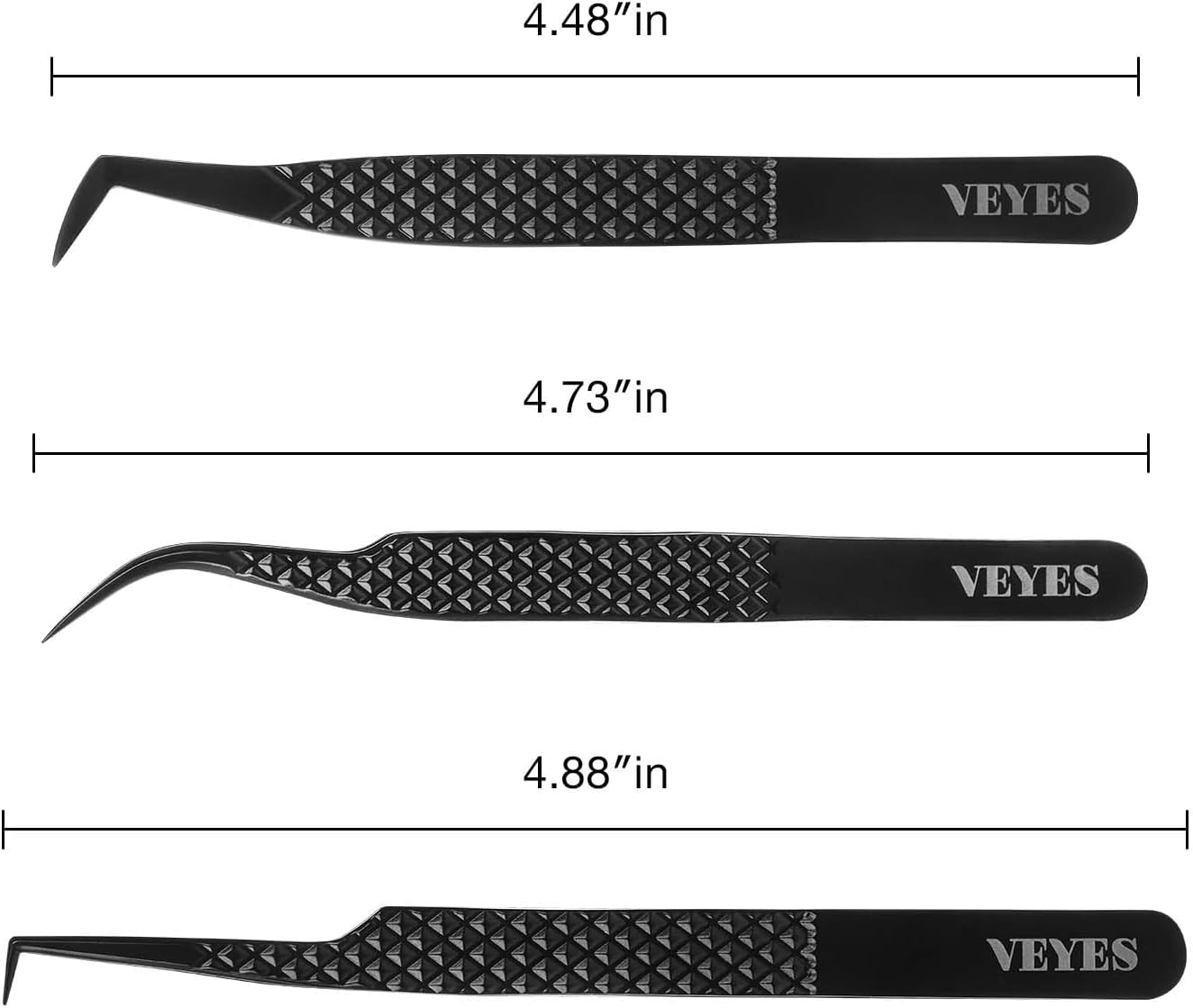 VEYES INC Lash Tweezers for Eyelash Extensions,Fiber Tip Tweezers Kit for Individual Classic and Volume Lash,3PCS Stainless Steel Lash Tweezers-Black
