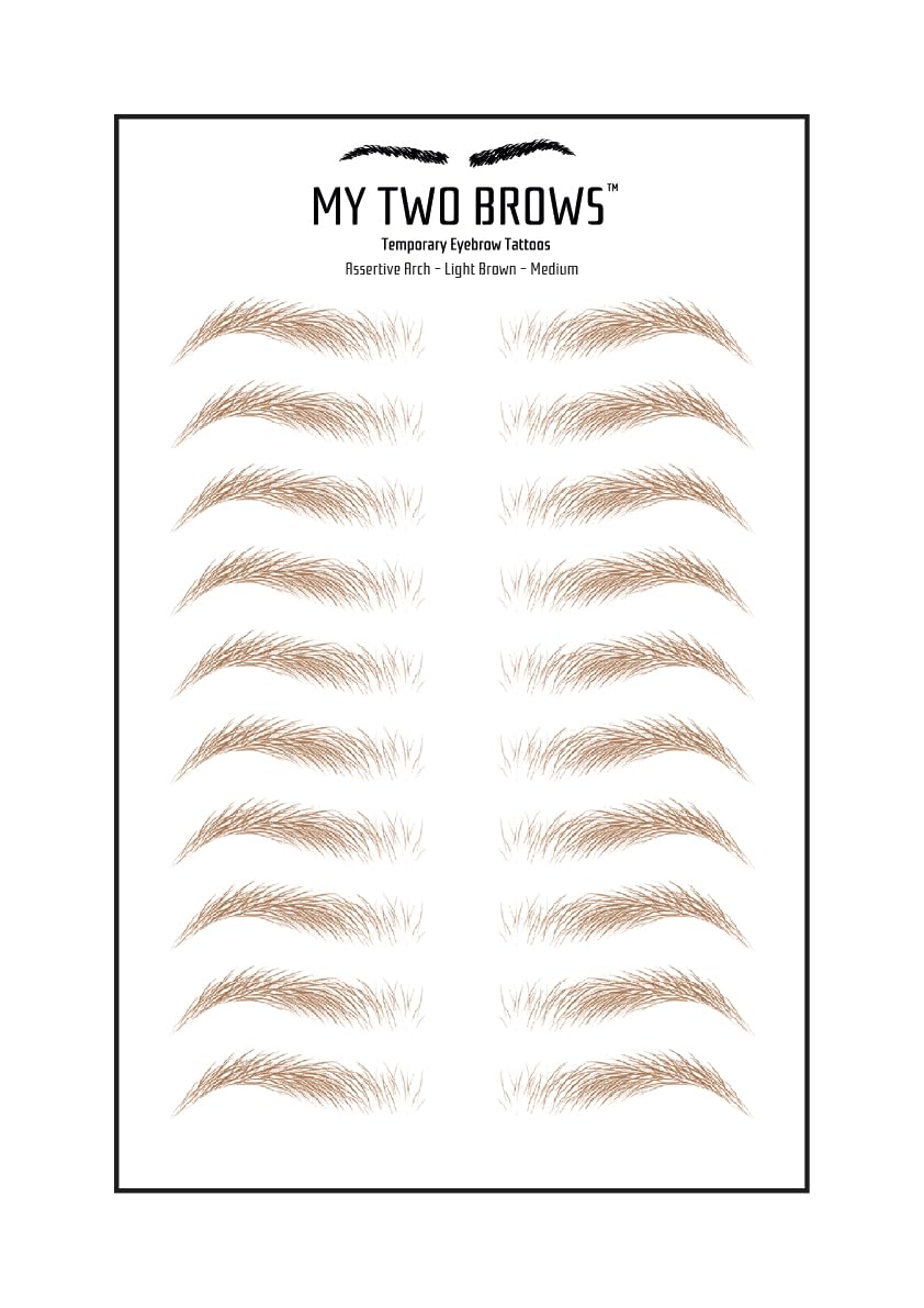 (10 pairs) Light Brown Temporary Eyebrow Tattoo - Medium Size - Waterproof & Smudgeproof - Assertive Arch Style Eyebrow Stickers - Sheet Lasts up to 30 Days - Won't Work on Existing Brows