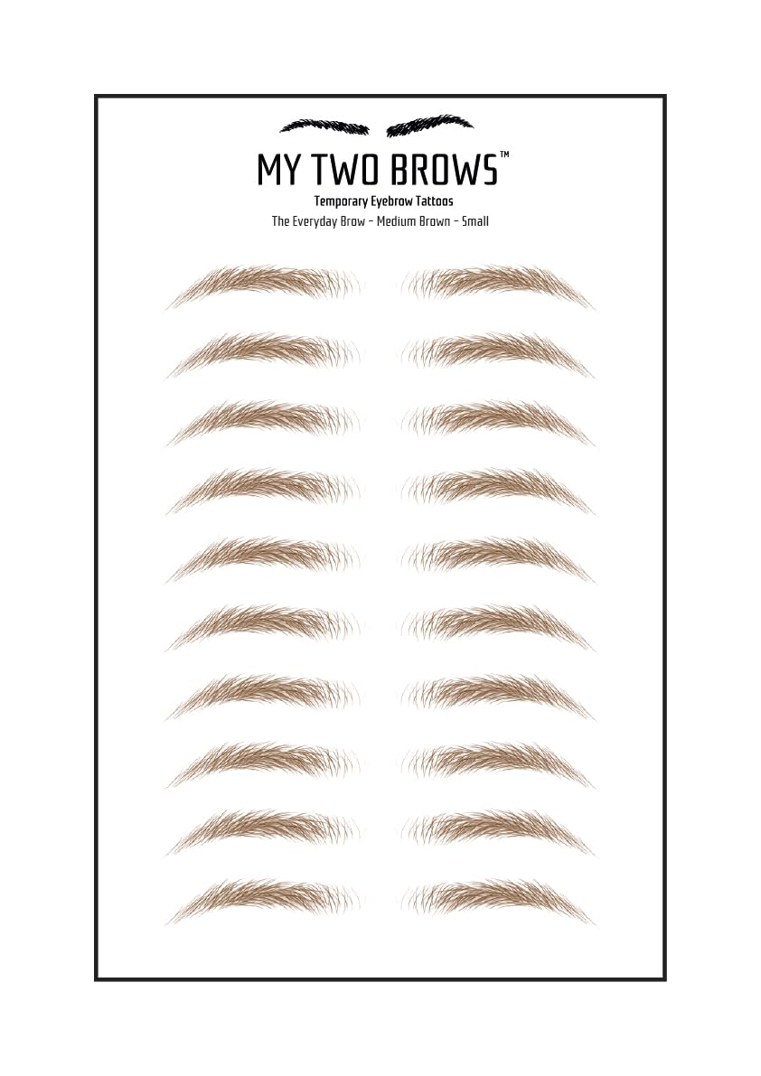 (10 pairs) Medium Brown Temporary Eyebrow Tattoo - Small Size - Waterproof & Smudgeproof - Everyday Brow Style Eyebrow Stickers - Sheet Lasts up to 30 Days - Won't Work on Existing Brows