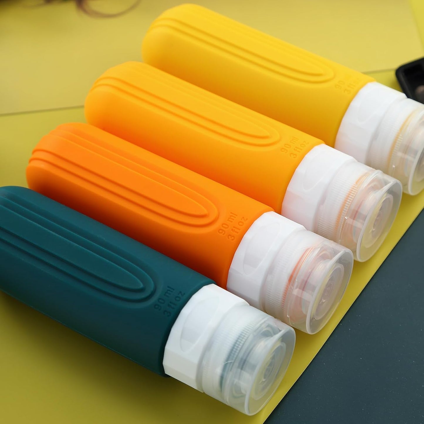 Travel Bottles for Toiletries, Tsa Approved 3oz Travel Size Containers BPA Free Leak Proof Refillable Liquid Silicone Squeezable Travel Accessories for Shampoo Conditioner Lotion (4 Pack)