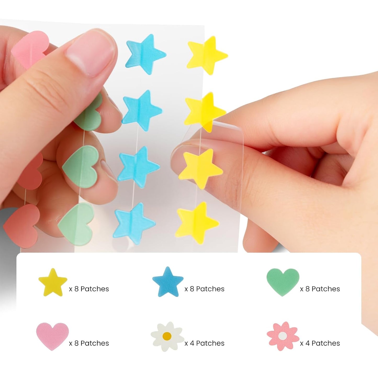 Cute Pimple Patches, Korean Skincare Star Acne Patches for Face, Multiple Shapes Oil-Absorbing Zit Dots, Vegan & Cruelty-Free Blemish Treatment with Hydrocolloid & Tea Tree, 40 Count