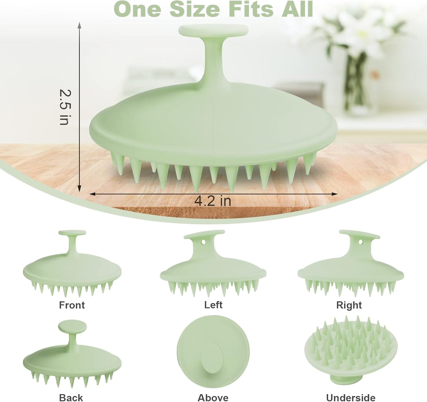 Silicone Scalp Massager Shampoo Brush, Scalp Scrubber for Hair Growth (Grass Green)