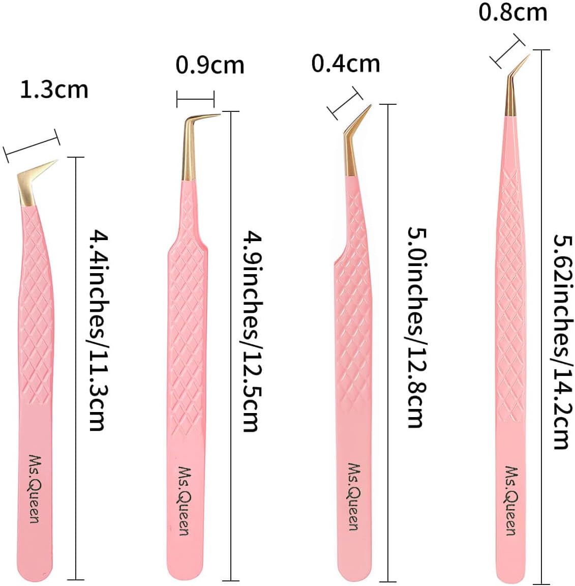 Ms.Queen Eyelash Extension Tweezers,4Pcs Fiber Tip Lash Tweezers for Volume Lashes Make Fans,45 90 Degree Boot Isolation Lash Tweezers Set